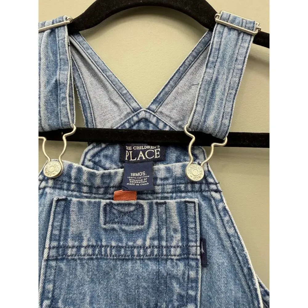 The Children's Place Baby Denim Overalls 18-24 Months Snap Leg 100% Cotton
